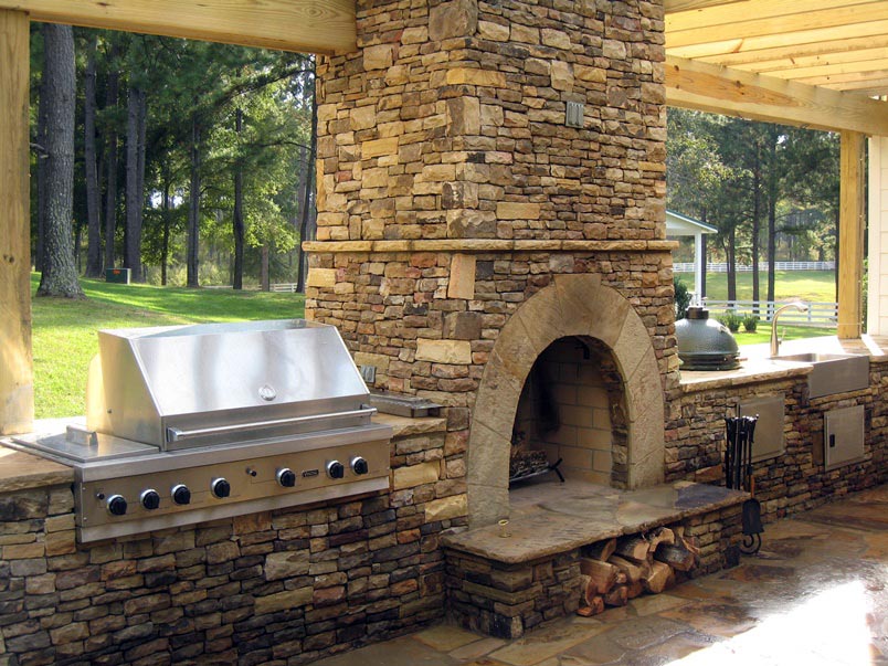 Vintage Style Outdoor Kitchen with Fireplace